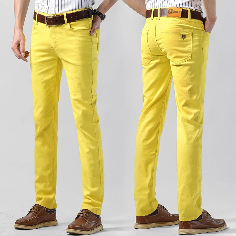 's Yellow Jeans Trendy Brand Fashion All-match Pink Casual Pants Male Classic Red Denim Trousers