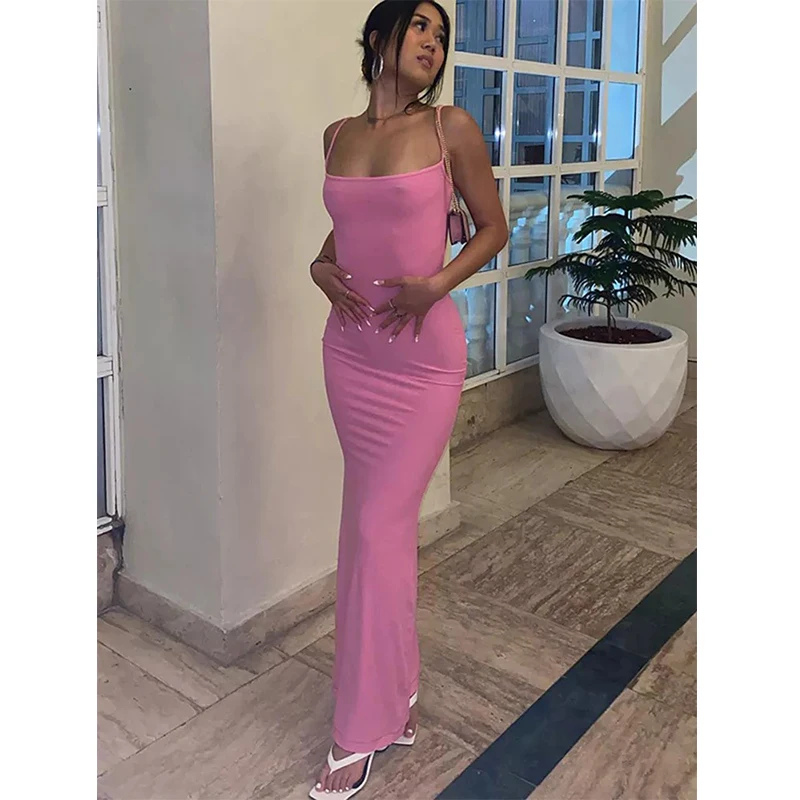 

Summer Dresses Women 2022 Casual Satin Sleeveless Backless Slim Sexy Maxi Dress 2022 Summer Party Y2K Concise Elegant Clothing