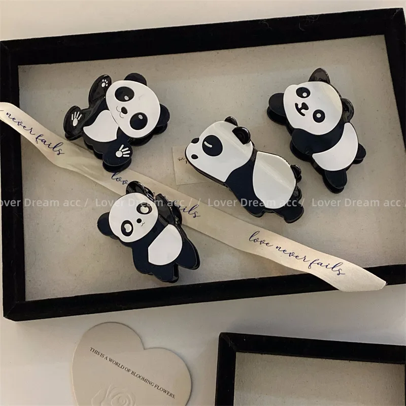 

New niche design cartoon black white panda acetic acid hair clip sweet and cute grip plate hair clip headwear hair accessories