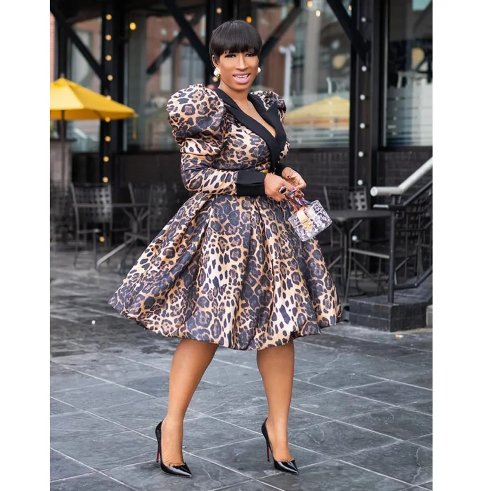 

Женское платье без пояса с леопардовым принтом, элегантное приталенное платье средней длины, свободное вечерние с длинным рукавом для вече...