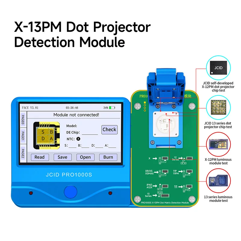 

Плата обнаружения точечного проектора JC для iPhone X-13 PRO MAX Универсальный Встроенный IC матричный чип IC инструмент для ремонта идентификатора лица