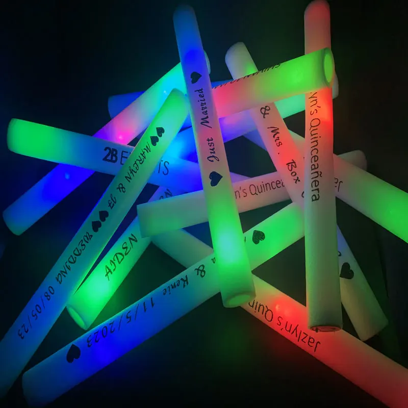 

12/30/50/60pc LED Glow Sticks Colorful RGB Glow Foam Tubes Custom Exclusive Content for Christmas Birthday Wedding Party Supplie
