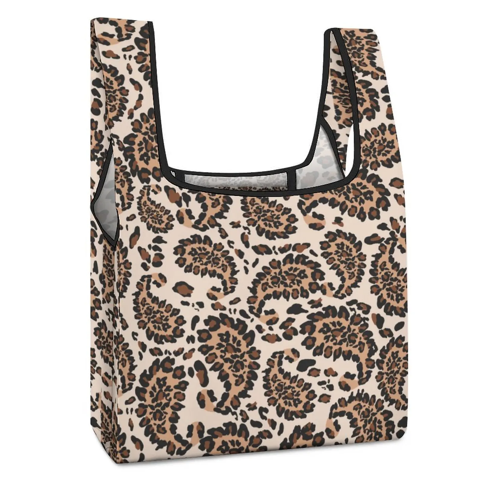 Customized Printed Foldable Shopping Bag Double Strap Handbag Brown Unique Decor Tote Casual Woman Grocery Bag Custom Pattern