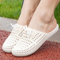 summer slippers shoes woman 2020 closed toe breathable flip flops women hollow out lace up pvc outdoor flat beach slides sandals