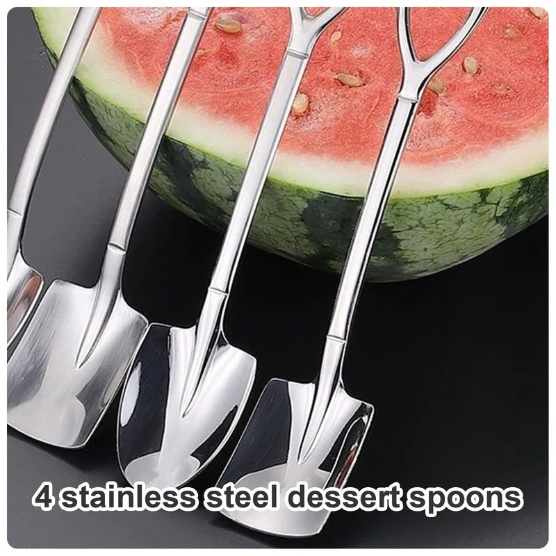 2/4pcs Stainless Steel Spoon Ice Cream Tea Shovel Scoop for Coffee Spoons Kitchen Gadget Cute Square Head Iron Gife | Дом и сад