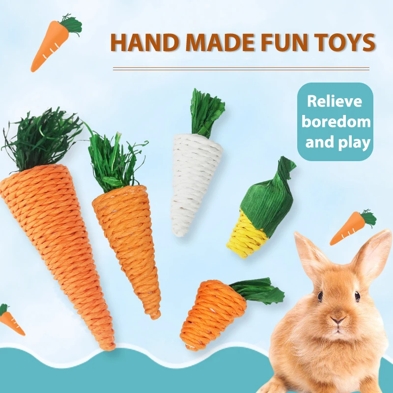 

Hamster Rabbit Chew Toy Bite Grind Teeth Toys Corn Carrot Woven Balls For Tooth Cleaning Radish Molar Toys Pet Supplies