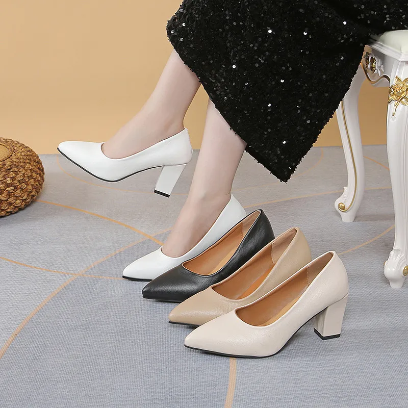 2024 Бежевые женские туфли в африканском стиле на высоком каблуке с неглубоким