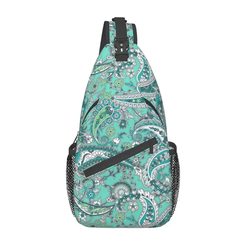

Green Paisley Pattern Sling Crossbody Backpack Men Custom Floral Art Chest Shoulder Bag for Traveling Daypack