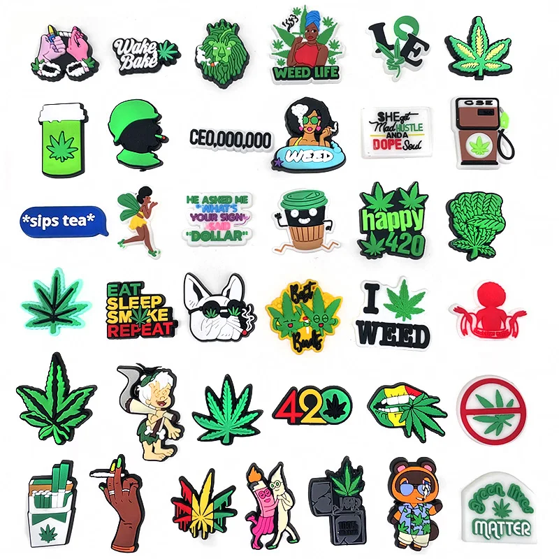 

Hot 37pcs/set Green plants shoe charms jibz croc shoe charms funny leaf PVC shoe Accessories fit clogs sandals Decorate gifts