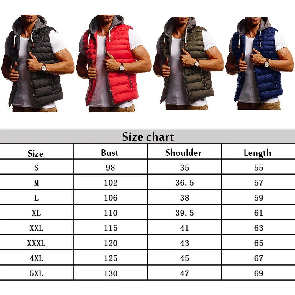 Fashion Men Jacket Winter Warm Cotton Vest Jacket 5XL Sleeveless Coats with Zipper Casual Men Hooded Jacket Outwear