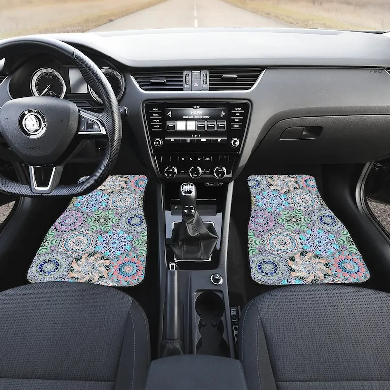 

Blue Pink Green Mandalas Car Floor Mats Set, Front and Back Floor Mats for Car, Car Accessories