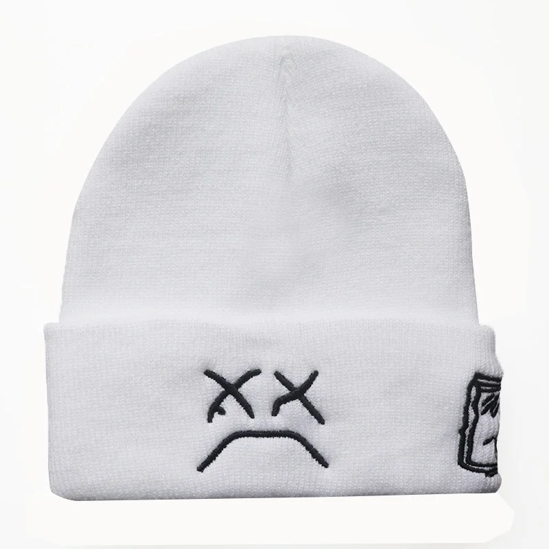 

Star Sad Expression Lil Peep Embroidered Knitted Hat Pullover Hat Wool Hat Cold Hat New สาวแฟชั่น สวยงาม หมวกถัก หมวกไหมพร