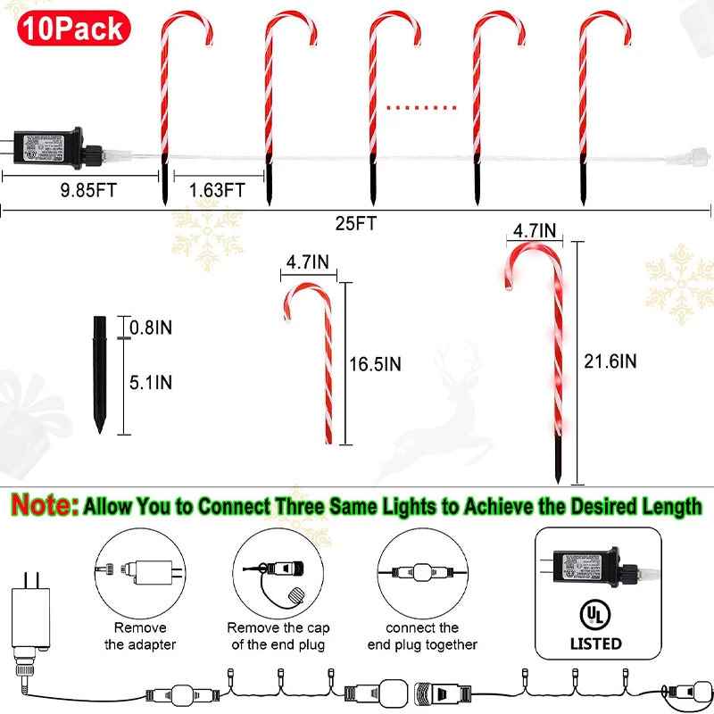Дешево Рождественская тростниковая лампа на солнечной батарее, водонепроницаемые уличные светильники для дорожек, газона, 8 режимов, Сказочная Ги...