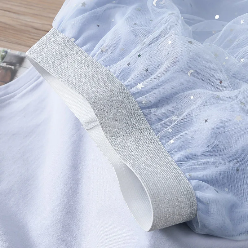 Детский комплект из 2 предметов кружевная Лоскутная футболка с коротким рукавом