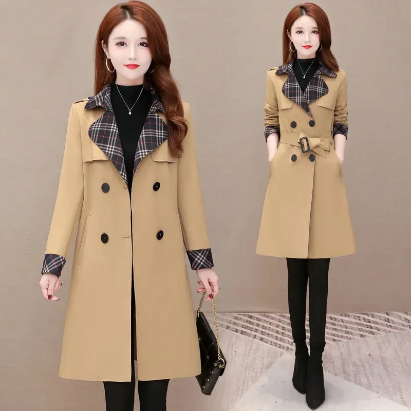 

High-End Windbreaker Women's Spring Autumn 2022 New Trend Fashion Sashes Mid-Long Outwear Khaki Trench Coat With Lining Female