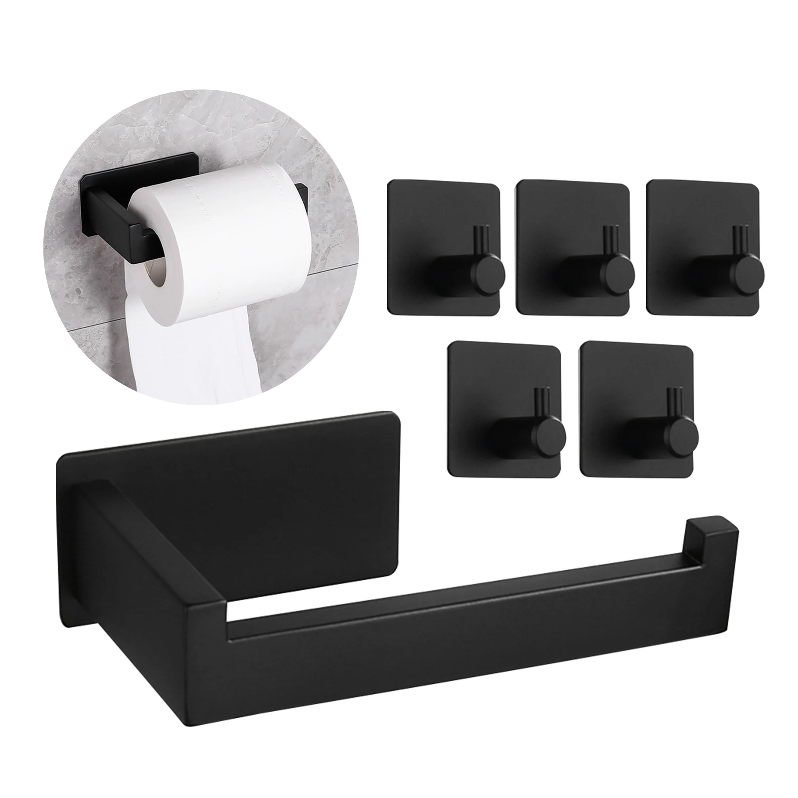

5pcs Dorms Towel Easy Install With Wall Hooks Home Hotel Bathroom Accessories Hardware Toilet Paper Holder No Drilling