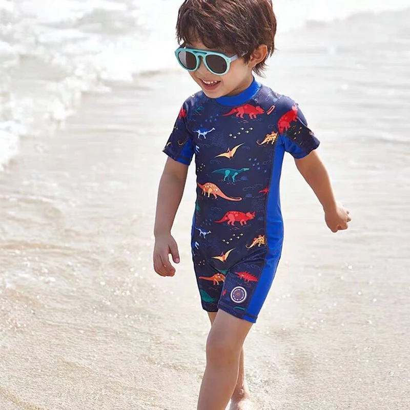 Swimsuit Kids Dinosaur Swimwear for Boys UPF50 UV Protection Short Sleeve Toddler Baby Bathing Suit One Piece Summer Beach Wear