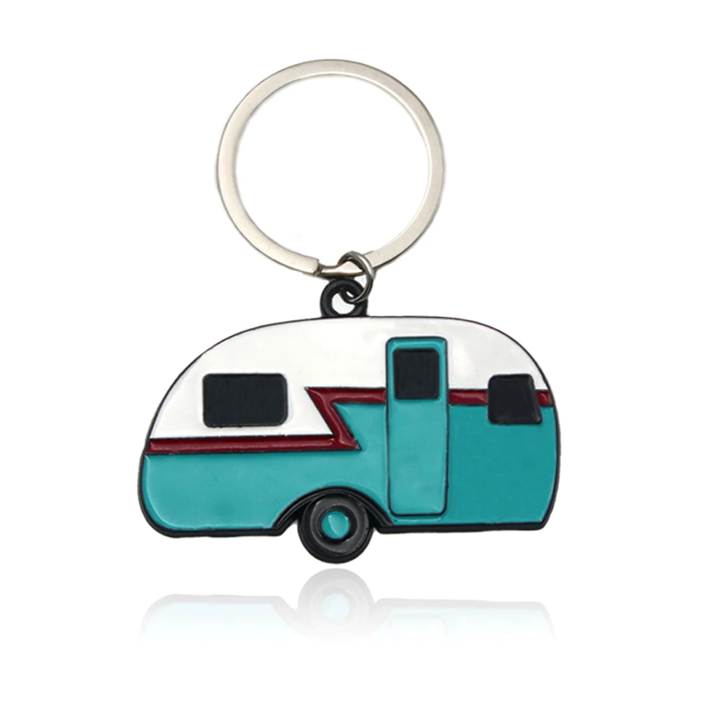Creative Camper Wagon Keychain Happy Rv Camping Metal Pendant Keyring For Men Women Teenagers Travel Trailer Vacation Jewelry