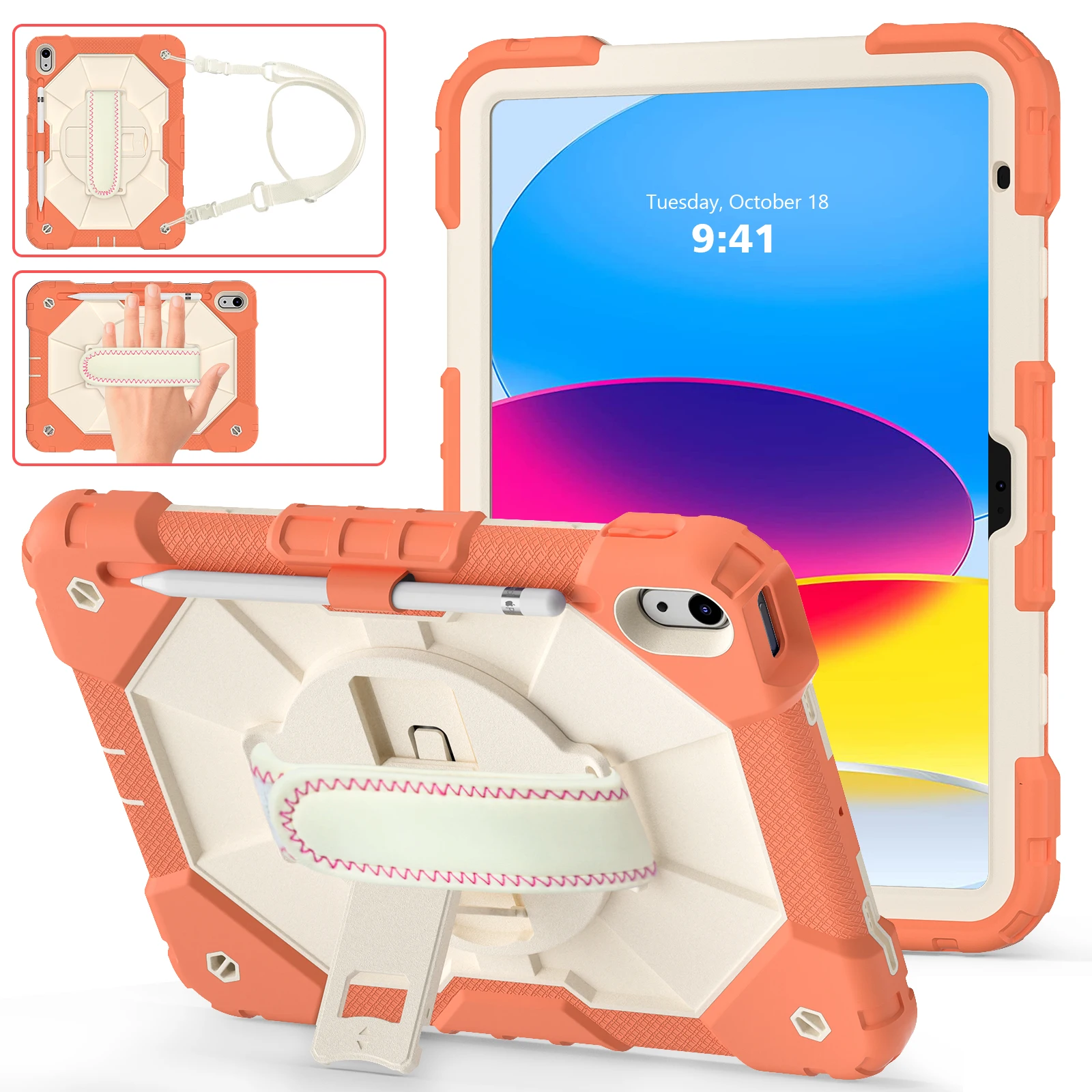 

Hand Belt Holder Cases For Apple iPad 10.9 2022 10th Gen A2757 A2777 Shockproof Hybrid Protective Kickstand Shell Cover Case