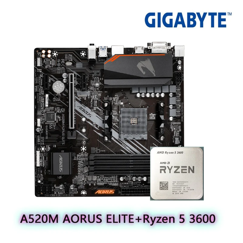 AMD Ryzen 5 3600 R5 ЦП + GIGABYTE A520M AORUS ELITE материнская плата подходит для Socket AM4 все новые но