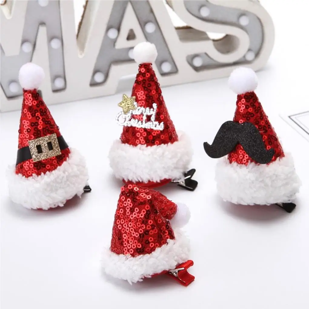 

4 Pieces Christmas Hairpin Sequin Holiday Hair Clips Portable Headwear