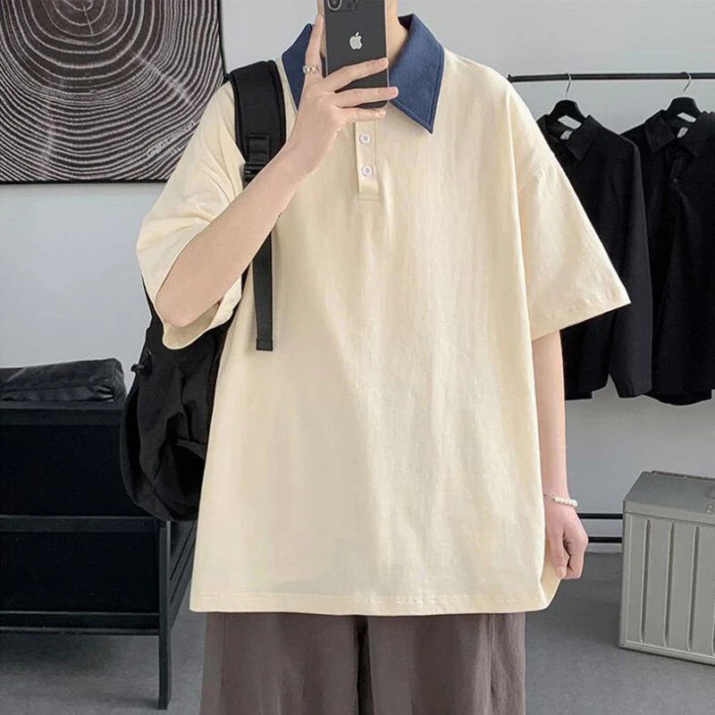 

Spliced Hit Color Polo Short Sleeve T Shirt Men 2022 New Casual Summer Korean Fashion Harajuku Oversized Clothing Sportswear Top