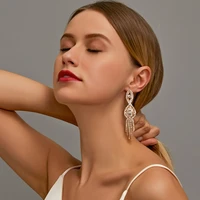 flash diamond tassel exaggerated geometric crystal stud earrings for beautiful girls women vintage s925 silver needle jewelry