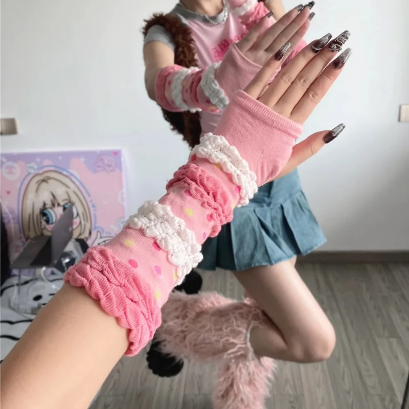 Y2K Горячие рукава для девочек женские розовые милые рукава-пузырьки облачные