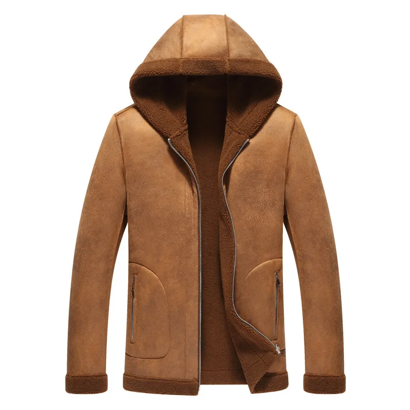 2022 Plush Thickened Faux Suede Hooded Jacket Imitation Leather Coat Fur Integrated Warm Jackets Couple Clothes Winter Coat Men
