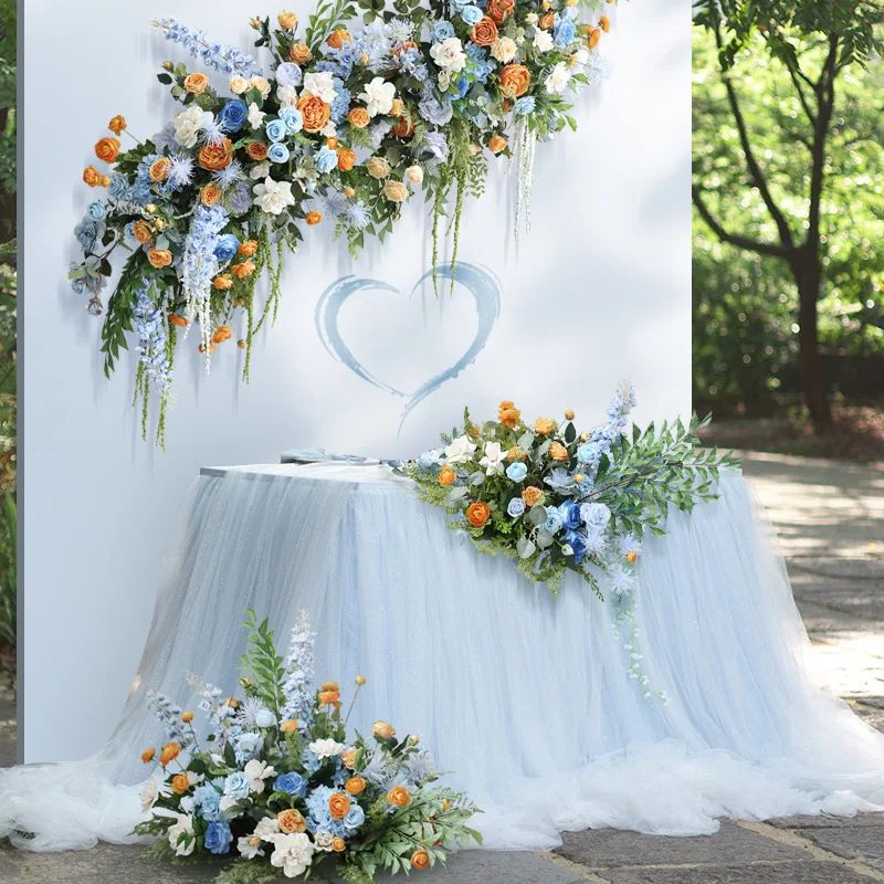 

Wedding Scene Backdrop Decor Artificial Rose Flower Row Arrangement Wall Hanging Floral Road Lead Floor Flowers Ball Party Props