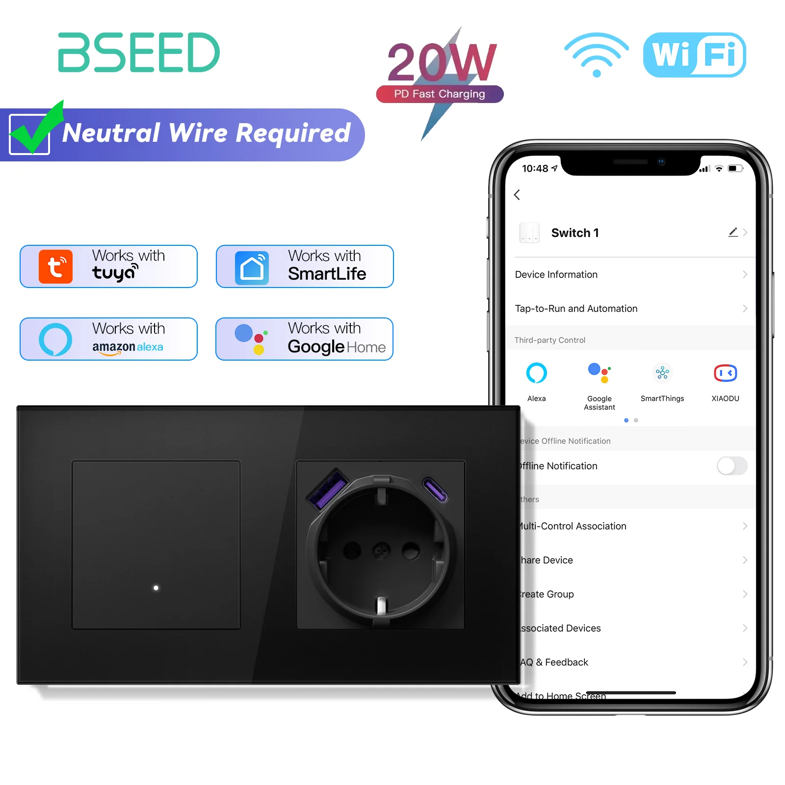 

BSEED Умный механический выключатель света Wi-Fi 1/2/3/4 Gang
