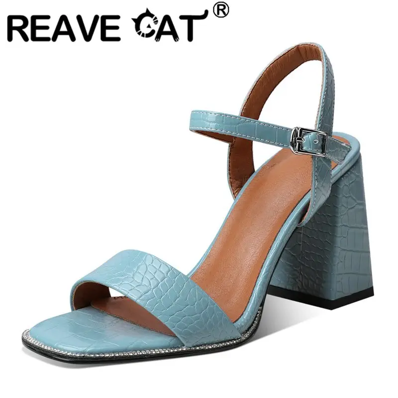 

REAVE CAT New Ladies Shoes Sandals Open Toe Chunky Heels Buckle Starp Plaid Big Size 34-43 Black Blue Concise Daily Summer S3997