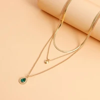 adjustable extension chain heart pendant women necklace faux gem pendant multilayer charm necklace party jewelry