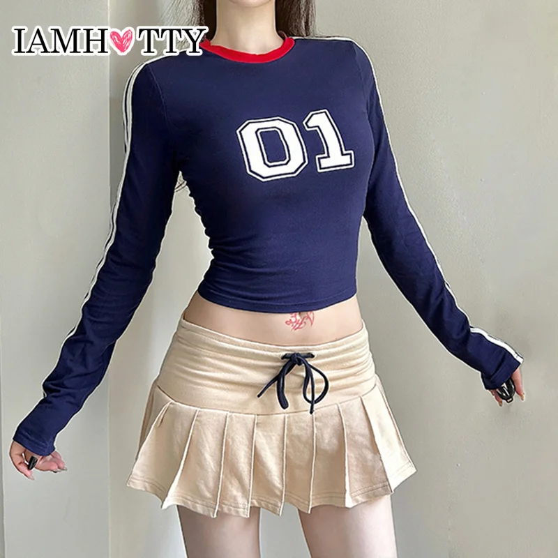 IAMHOTTY Женский Облегающий Топ С Длинными Рукавами Укороченная Футболка