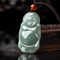 hot selling natural hand carve jade cyan laughing buddha maitreya necklace pendant fashion jewelry men women luck gifts amulet