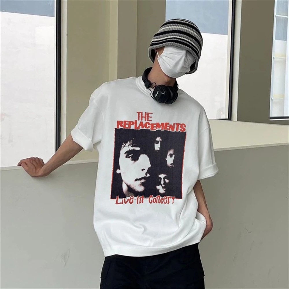 

Vintage Band figure Print oversized T-shirt High street casual loose short sleeve men's and women's cotton texture T-shirt tide