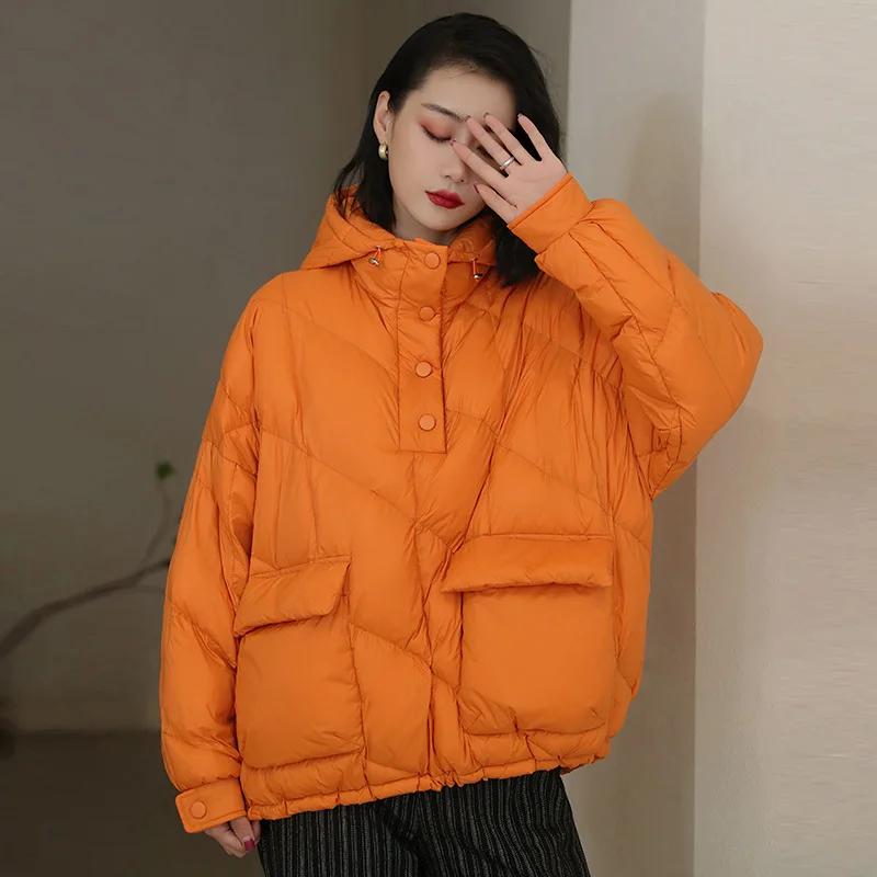2022 Winter New Women Down Jacket Fashion Design Pullover White Duck Down Thin Section Short Solid Color Coats Female Clothing