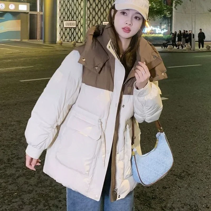 Женская куртка Color Clash на шнурке пуховики плотные теплые снежные новая верхняя