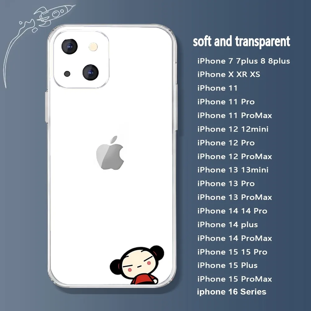 Чехол для телефона с рисунком Pucca Garu Iphone 16 15 11 13 14 Pro Max 7 8 Plus X Xr Xs 12 mini прозрачный