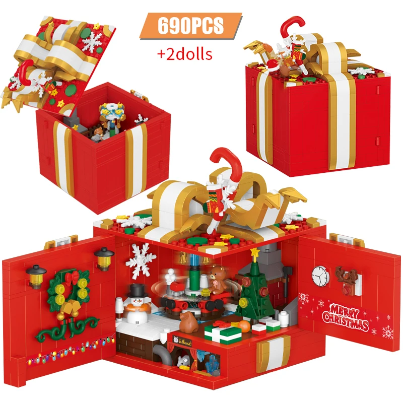 

690 PCS City Christmas Gift Box Christmas Tree Building Block Music Box Toy Surprise Bricks Souptoys Children Santa Gift
