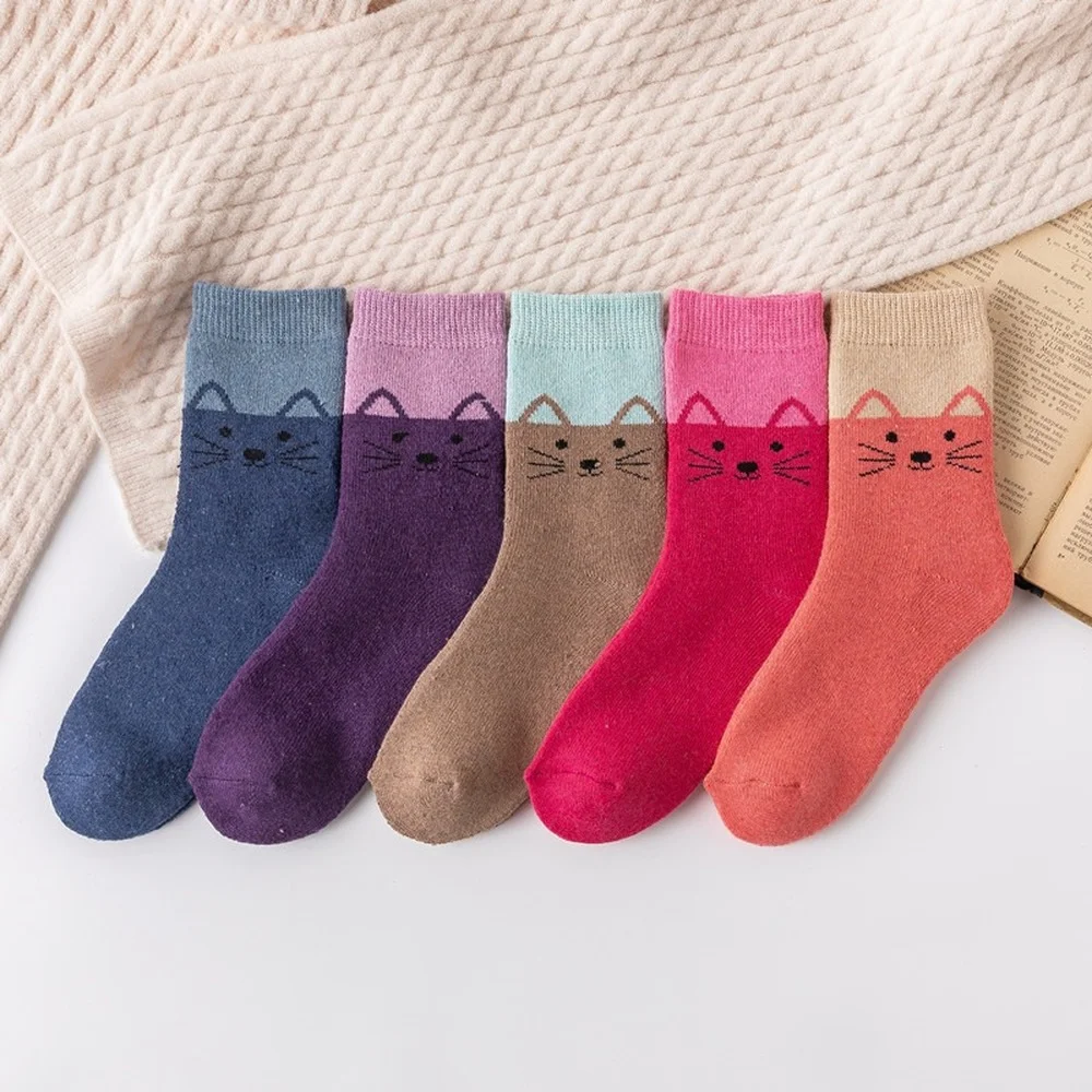 2022 New Autumn and Winter Cute Fashion Thickening Warm Women Rabbit Wool Socks Cartoon Cat Pink Women Casual Socks