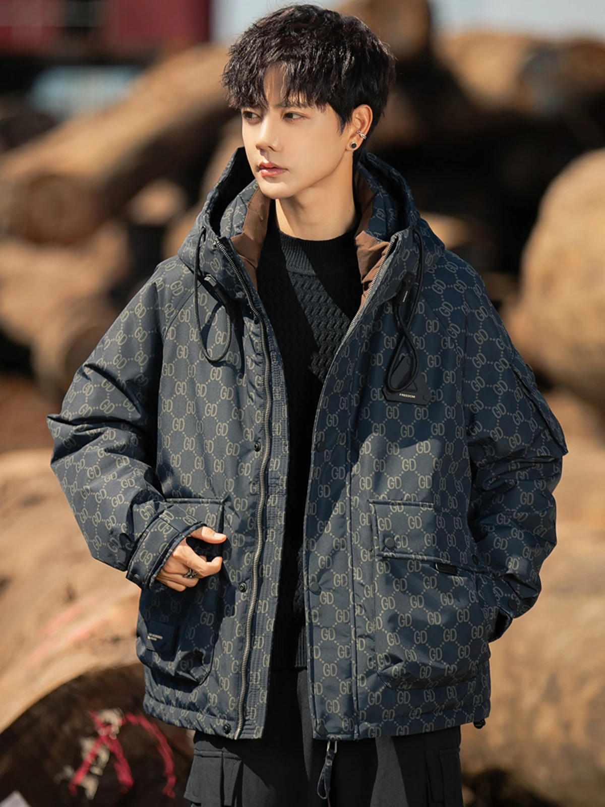 Мужская пуховая куртка с капюшоном и принтом новая зимняя утолщенная теплая