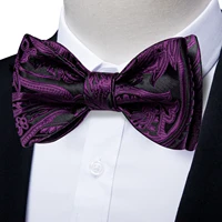 man luxury silk purple jacquard floral bow ties for wedding party paisley men bowtie hanky cufflins set for man accessories gift
