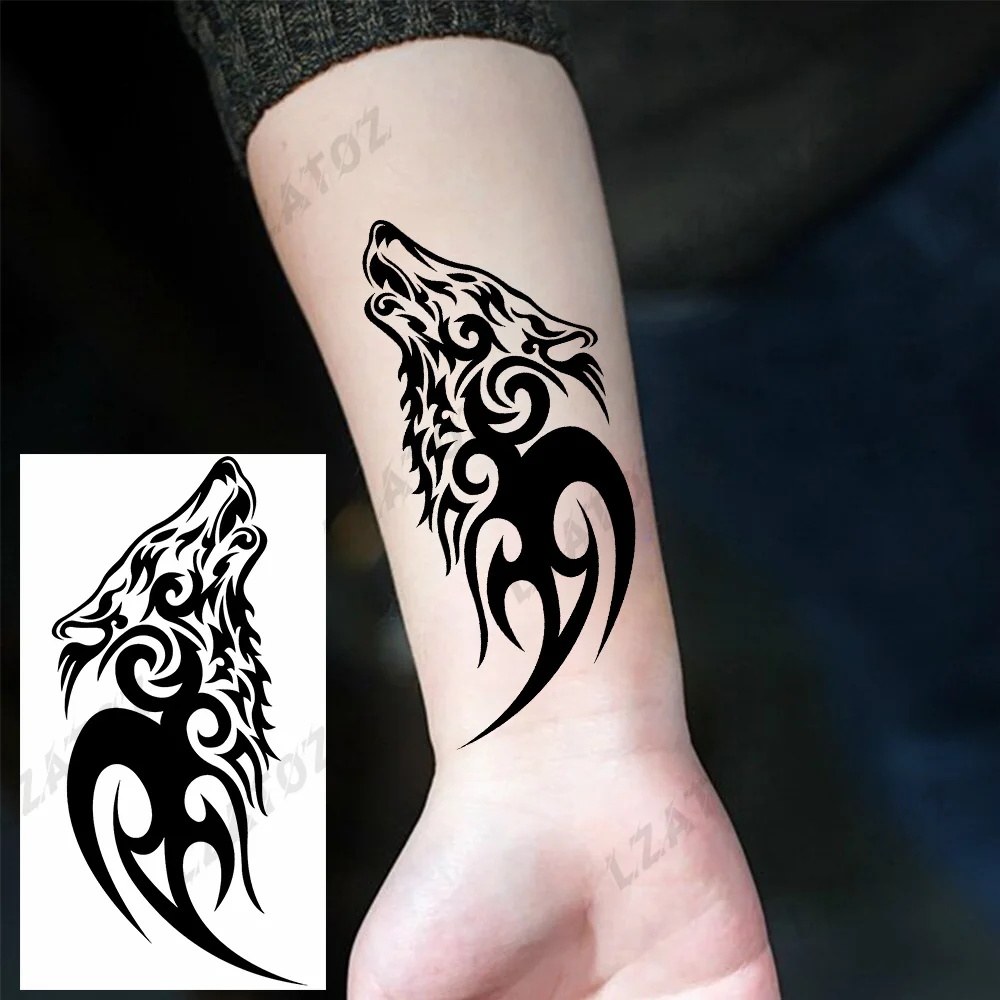 

Black Wolf Totem Temporary Tattoos For Men Women Adults Realistic Fake Cross Tiger Snake Tatoos Hand Washable Tattoo Sticker