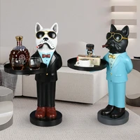 home decor large welcome tray and fighting dog ornaments in the living room figurines for interior resin animal floor decoration