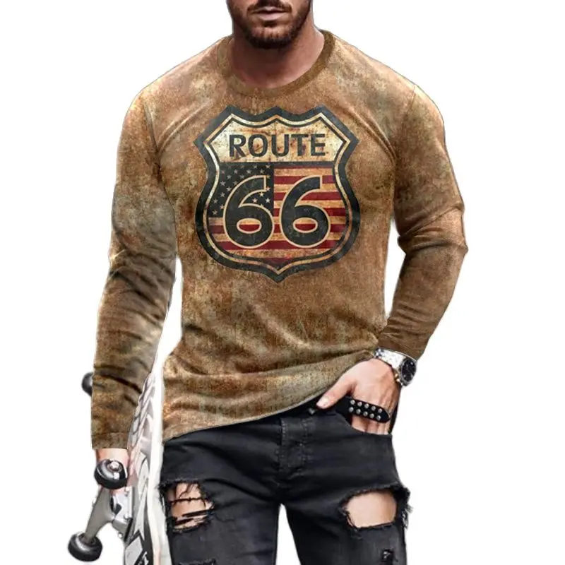 Футболка мужская оверсайз с длинным рукавом свободная рубашка принтом в виде 66