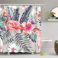 digital printing flamingo shower curtain waterproof mildew proof polyester bath curtain tropical plant home decor for girls