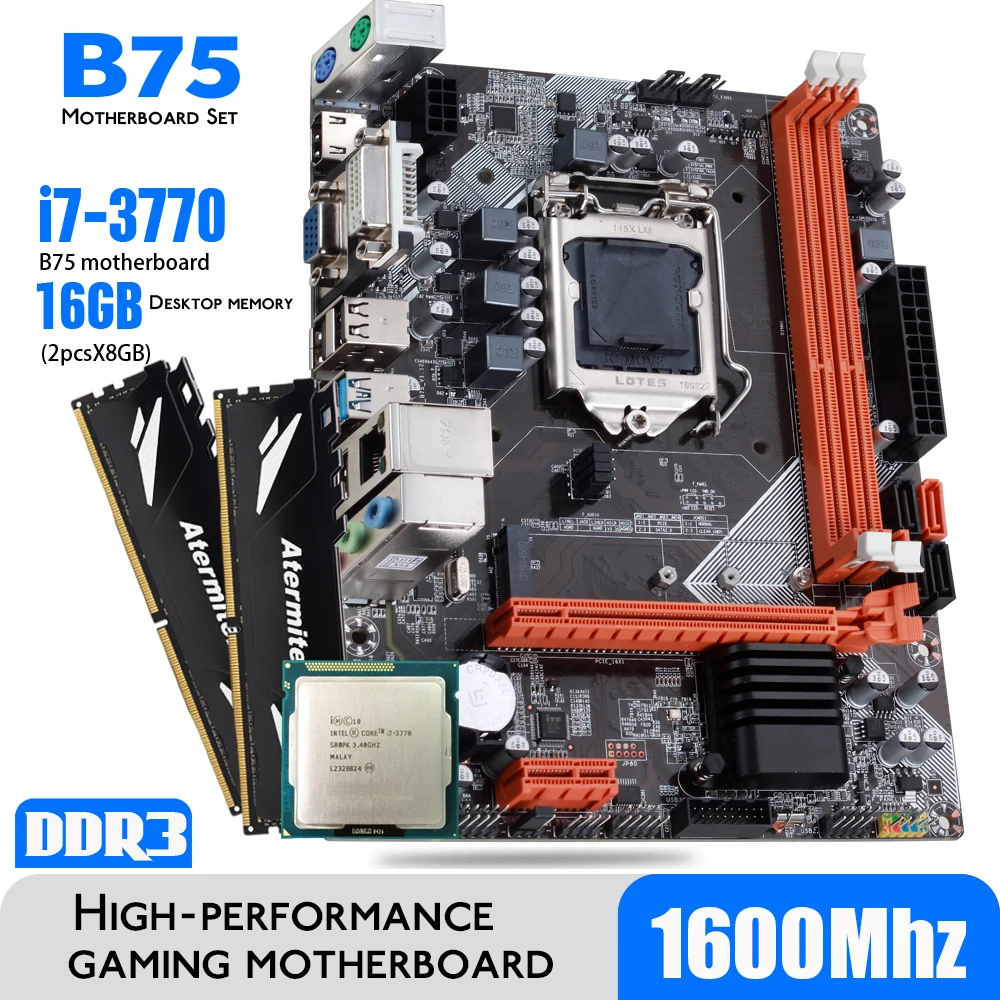 Комплект материнской платы Atermiter B75 с Intel Core I7 3770 2x8 ГБ = 16 1600 МГц память DDR3 для