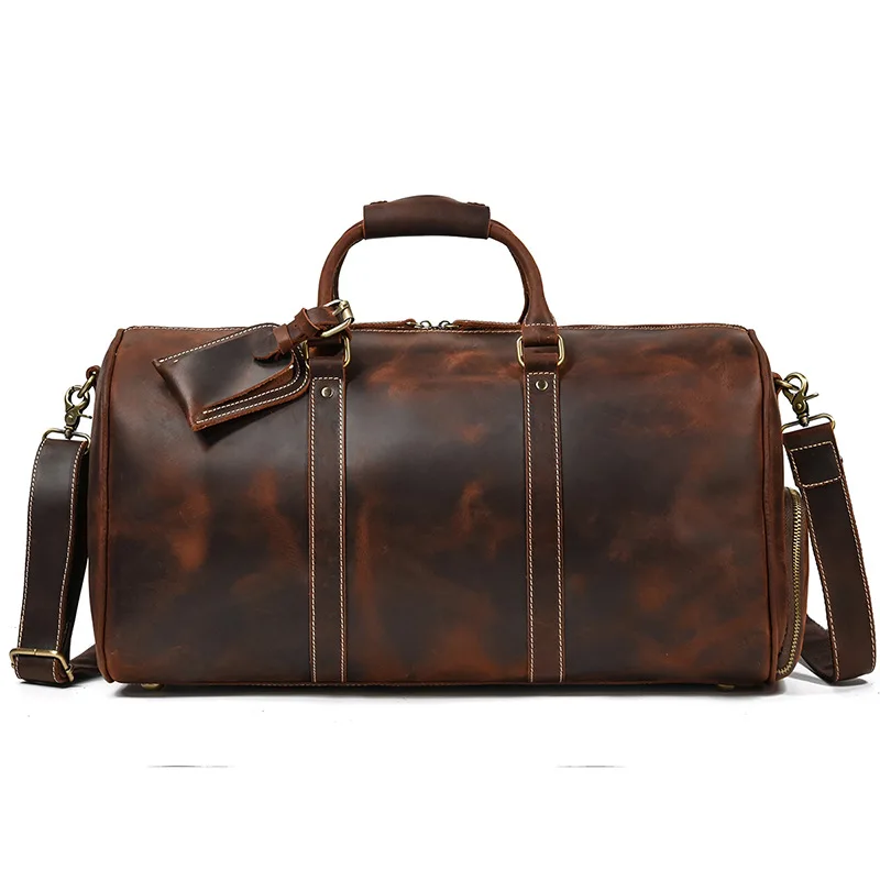 Ruil Men's Retro Leather Travel Bag First Layer Cowhide Large-capacity Travel Bag Business Trip Handbag Shoulder Messenger Bag