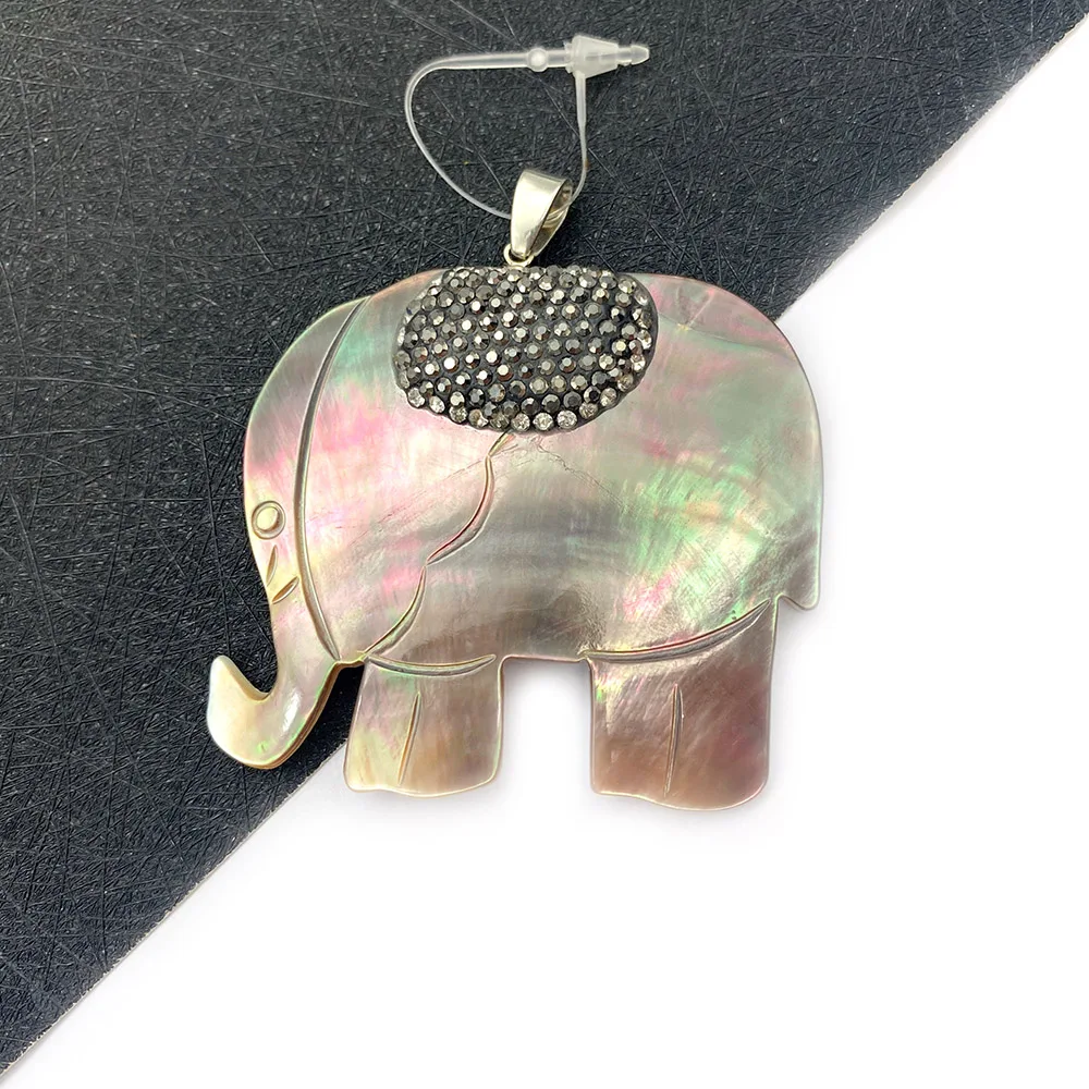 

Natural Black Shell Pendant Necklace Elephant Shape Colorful Diamond DIY Handmade Exquisite Jewelry Accessories Designer Charms